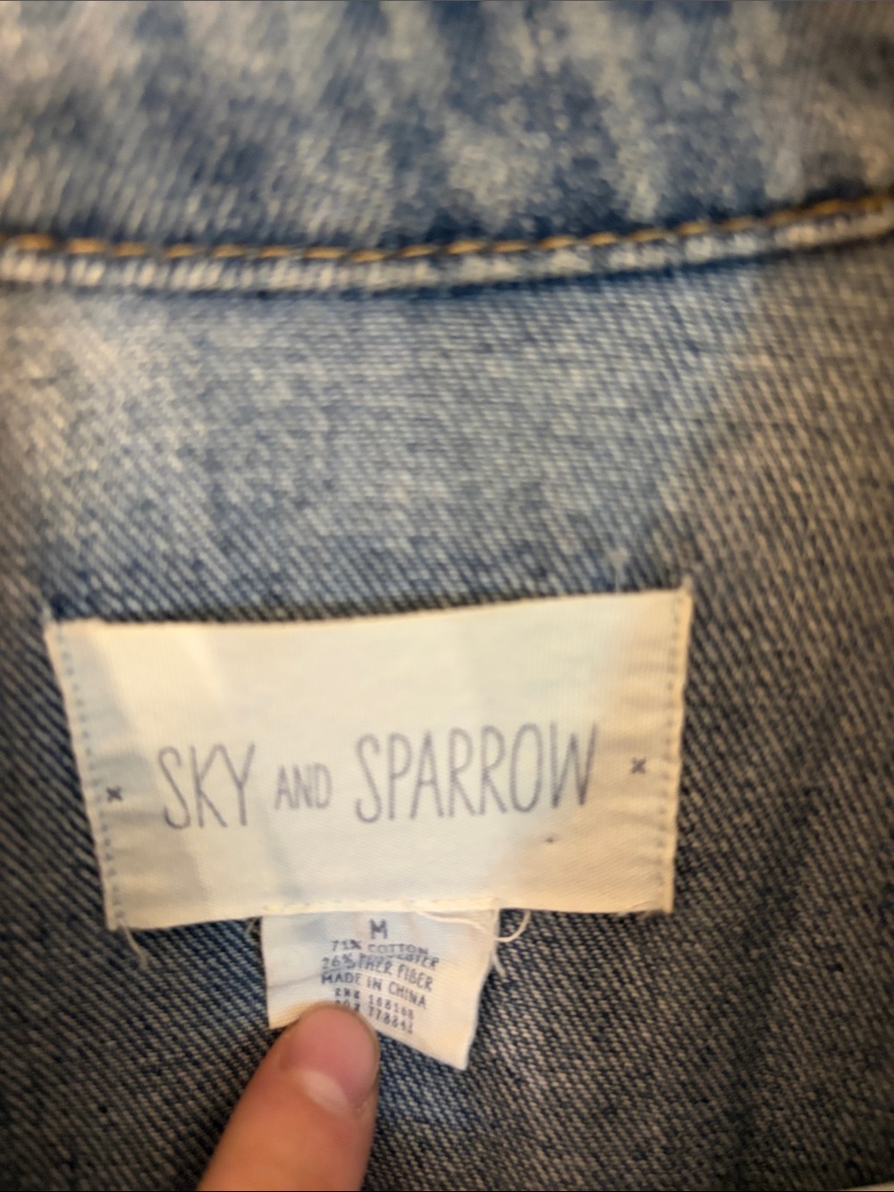 Sky and Sparrow Blue Denim Jacket with Red and Black Shoulder Stripes - Picture 2 of 6